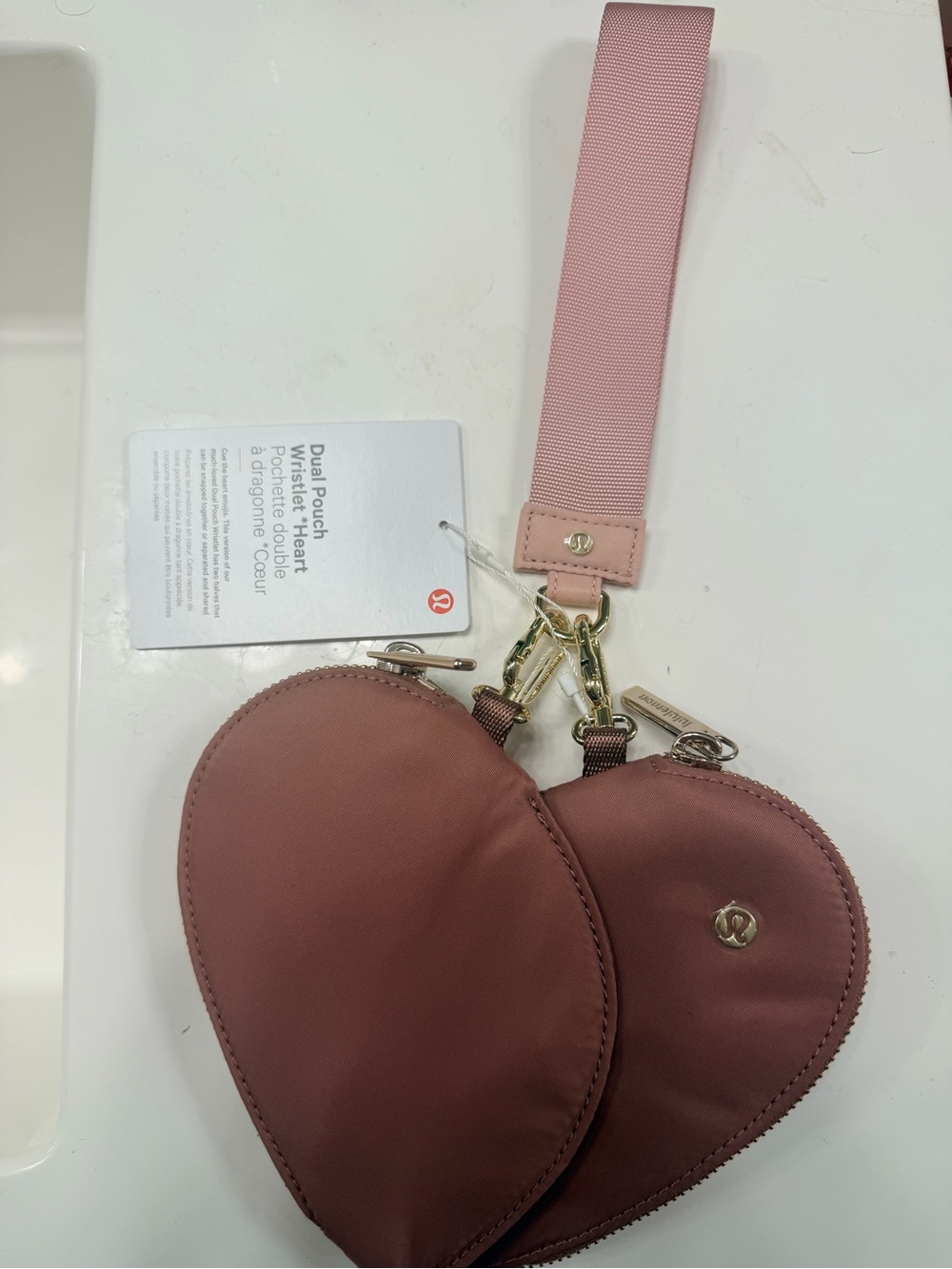 lululemon athletica Dual Heart Pouch Wristlet in Mauve Pink with Gold Hardware
